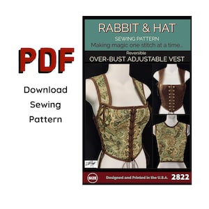PDF SIZE 3X Reversible Over Bust Vest and Adjustable Shoulder Straps 2822 New Rabbit and Hat Sewing Pattern Medieval Renaissance Bodice