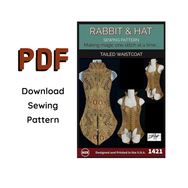 PDF 3X Pirate Tailed Waistcoat With Collar 1421 New Rabbit and Hat Sewing Pattern Step by Step Photo Instructions Renaissance Faire Garb