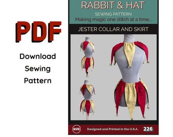 PDF Jester Collar and Skirt 226 New Rabbit and Hat Sewing Pattern - One Size adjustable Renaissance Women and Mens Historical Costume Court