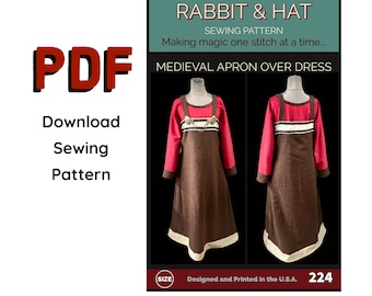 PDF Size XL Viking Medieval Apron Over Dress 224 New Rabbit & Hat Sewing Pattern Women's Faire Garb Larp Renaissance Costume
