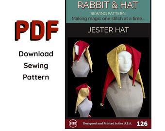 PDF Jester Hat Fool Cap 126 New Rabbit and Hat Sewing Pattern - One Size adjustable Renaissance Women and Mens Historical Costume Larp Court
