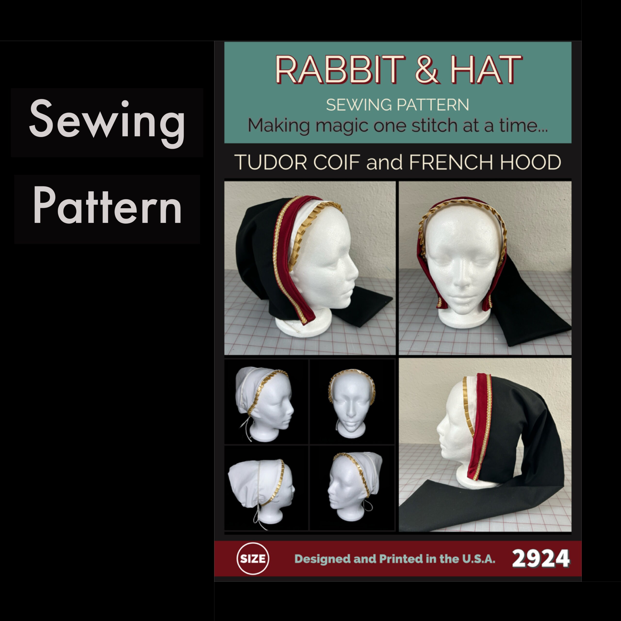 Tudor Rabbits Tudor Coif Cap and French Hood 2924 New Rabbit and Hat Sewing Pattern ...