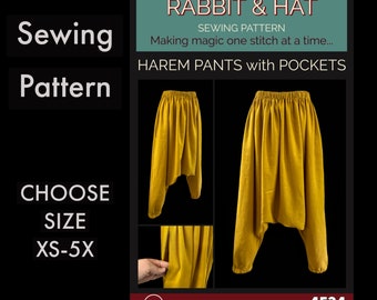 UNISEX Men's Women's Harem Pants with Pockets 4524 New Rabbit and Hat Sewing Pattern Costume Renaissance Viking Drop Crotch Sarouel Trouser