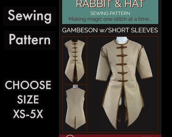 MENS Battle Quilted Gambeson with Short Sleeves Medieval Renaissance Garb Top 5524 New Rabbit and Hat Sewing Pattern - Armor Tunic Larp SCA