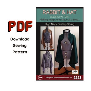 PDF Size MEDIUM - High Neck Fantasy Shrug 2223 New Rabbit and Hat Sewing Pattern - Renaissance Medieval Jacket Women's Wedding Formal Top
