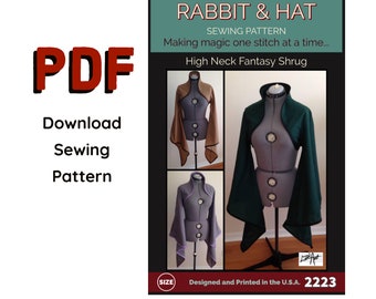 PDF Size LARGE - High Neck Fantasy Shrug 2223 New Rabbit and Hat Sewing Pattern - Renaissance Medieval Jacket Women's Wedding Formal Top