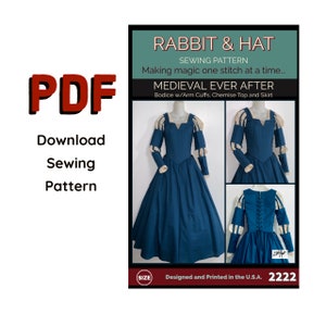 PDF LARGE Medieval Ever After Bodice with Arm Bracers Chemise Top Blouse and Skirt 2222 New Rabbit and Hat Sewing Pattern Scottish Princess