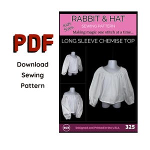 Peut inclure: Patron PDF pour un haut de chemise à manches longues pour enfants. Le patron comprend des instructions pour réaliser un haut blanc avec un col froncé et des manches longues et bouffantes. Le patron est conçu et imprimé aux États-Unis.