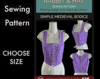 Women's Renaissance Medieval Simple Bodice Adjustable Top 625 New Rabbit and Hat Sewing Pattern Choose size XS Thru Plus Size 5X Costume