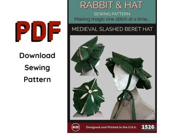 PDF Medieval Slashed Beret Hat 1526 New Rabbit and Hat Sewing Pattern - Bard Cap Renaissance Landsknecht Mob Beret Floppy Garb