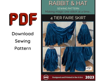 PDF XS-5X All sizes Included - 4 Tier Faire Waist Skirt 2023 New Rabbit and Hat Sewing Pattern Tiered Maxi Fantasy Renaissance Medieval Garb