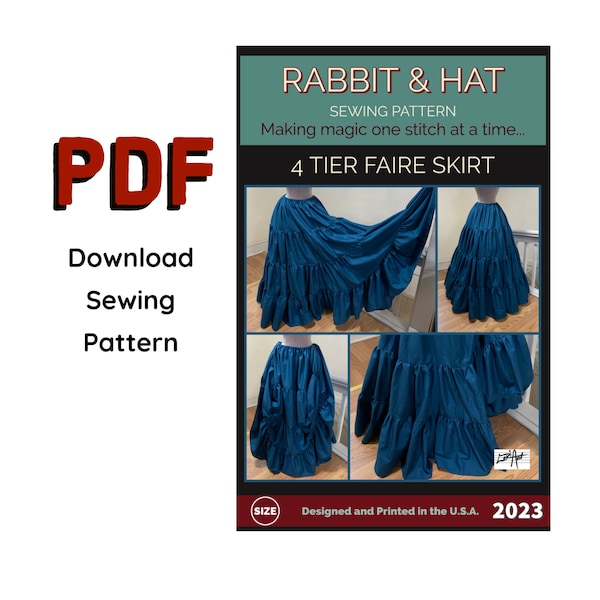 PDF XS-5X All sizes Included - 4 Tier Faire Waist Skirt 2023 New Rabbit and Hat Sewing Pattern Tiered Maxi Fantasy Renaissance Medieval Garb