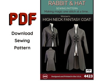 PDF Size XS Elvish Women's High Neck Fantasy Coat 4423 New Rabbit and Hat Sewing Pattern Renaissance Medieval Tunic Jacket