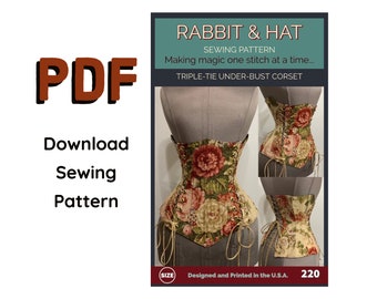 PDF LARGE Double Front and Back Tie Steel Boned Under Bust Corset 220 New Rabbit & Hat Sewing Pattern Instructions Photo Step by Step