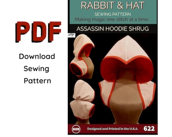PDF Size 2X Pointed Hoodie Shrug Cosplay Vest - 622 New Rabbit & Hat Sewing Pattern Detailed Instructions with Step by Step Photos