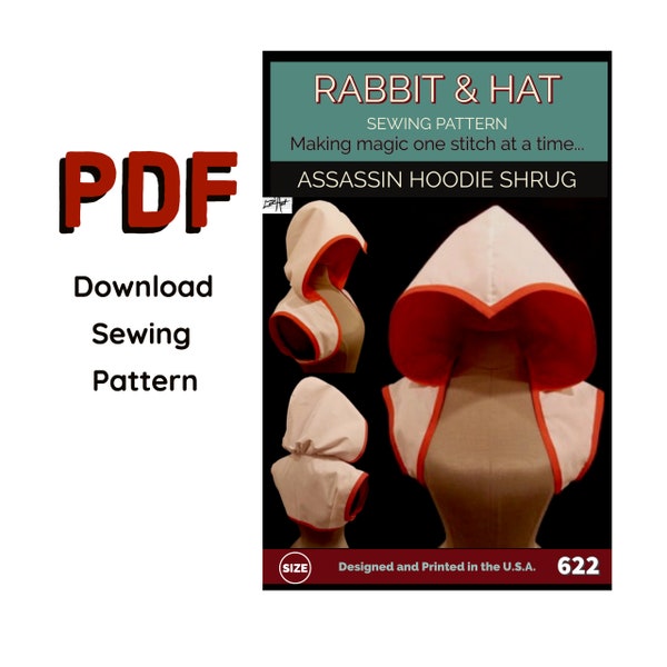 PDF Size 2X Pointed Hoodie Shrug Cosplay Vest - 622 New Rabbit & Hat Sewing Pattern Detailed Instructions with Step by Step Photos