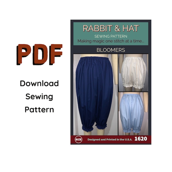 PDF 4X Bloomers Pantaloons Under Garment 1620 New Rabbit and Hat Couture Pattern Pants Renaissance Medieval Garb Victorian Civil Wa