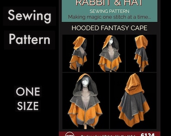 Hooded Fantasy Cape 6124 New Rabbit and Hat Sewing Pattern Renaissance Medieval Faire Garb Hat Top Hoodie Hood Cloak Elvish Gothic