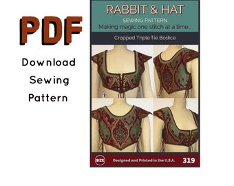 PDF Size XL Cropped Triple Tie Bodice Turkish Vest Belly Dancer Fairy 319 New Rabbit & Hat Sewing Pattern Detailed Instruction Photos