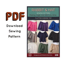 PDF Size LARGE Flutter Sleeve Renaissance Peasant Chemise Top Blouse 230 New Rabbit & Hat Sewing Pattern Summer Style