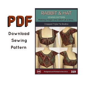 PDF Size LARGE Cropped Triple Tie Bodice Turkish Vest Belly Dancer Fairy 319 New Rabbit & Hat Sewing Pattern Detailed Instruction Photos