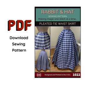 PDF XS-5X All sizes Included - Pleated Tie Waist Skirt 1022 New Rabbit and Hat Sewing Pattern Historical Scottish Renaissance Medieval Garb