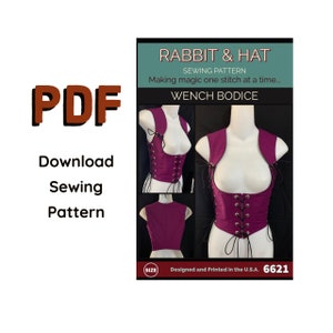PDF 4X Wench Bodice Under Bust Triple Tie with Adjustable Straps 6621 New Rabbit & Hat Sewing Pattern Renaissance Faire Garb