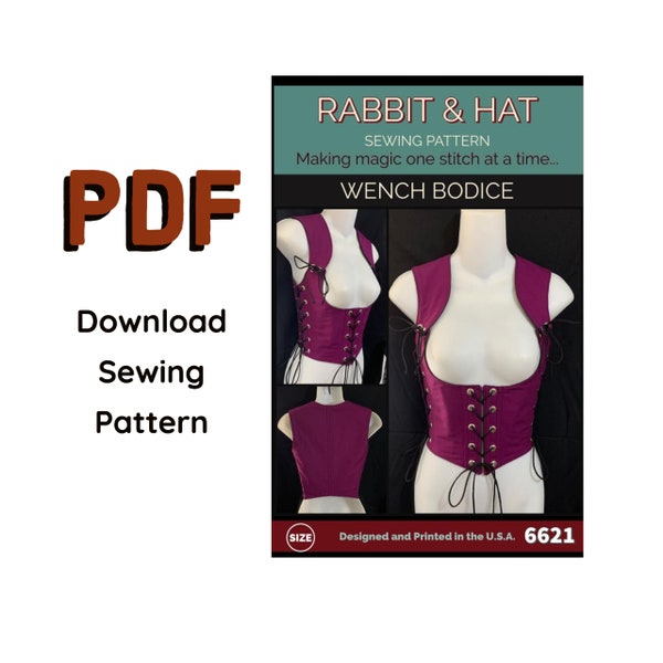 PDF SMALL Wench Bodice Under Bust Triple Tie with Adjustable Straps 6621 New Rabbit & Hat Sewing Pattern Renaissance Faire Garb