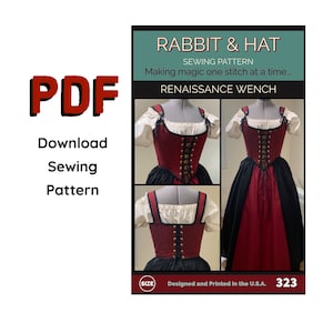 PDF SIZE LARGE Renaissance Wench Bodice, Panel Skirt, and Peasant Chemise Top Blouse 323 New Rabbit and Hat Sewing Pattern Medieval Garb