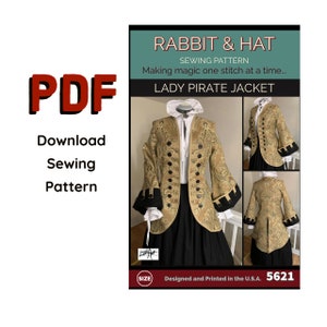PDF XL Womens Pirate Coat Swashbuckler Medieval Renaissance New 5621 Rabbit and Hat Sewing Pattern - Pirate Cosplay LARP Coat Jacket