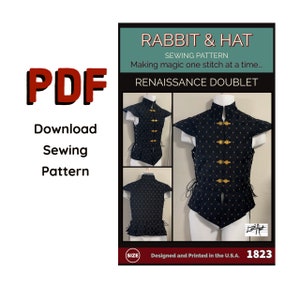 PDF MEDIUM Mens Renaissance Side Tie Doublet Vest with Tabs Collar, Shoulder Accents 1823 New Rabbit and Hat Sewing Pattern Medieval Pirate