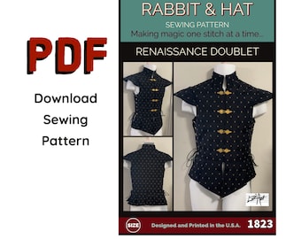 PDF LARGE Mens Renaissance Side Tie Doublet Vest with Tabs Collar, Shoulder Accents 1823 New Rabbit and Hat Sewing Pattern Medieval Pirate