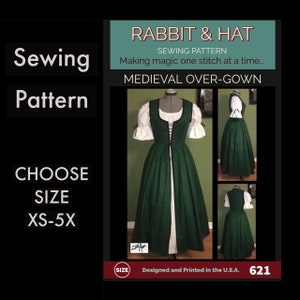 MEDIEVAL OVER GOWN 621 New Rabbit and Hat Sewing Pattern  Step by Step Photo Instructions