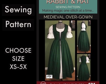 MEDIEVAL OVER GOWN 621 New Rabbit and Hat Sewing Pattern  Step by Step Photo Instructions