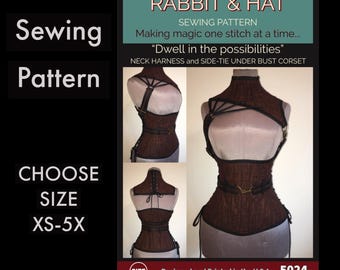 Steel Boned Under-Bust Side Tie Corset and Neck Collar Harness 5024 New Rabbit and Hat Sewing Pattern Steampunk Medieval Gothic Larp Cosplay
