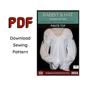PDF Size LARGE PIRATE Double Gather Long Puffy Ruffle Cuff Sleeve Renaissance Peasant Chemise Blouse 2521 New Rabbit & Hat Sewing Pattern