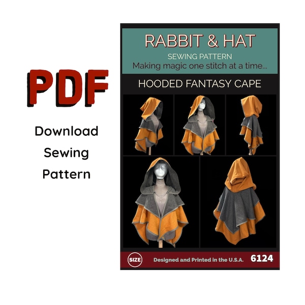 PDF Hooded Fantasy Cape 6124 New Rabbit and Hat Sewing Pattern Renaissance Medieval Hood Cloak Elvish Hunter Victorian Costume Cosplay