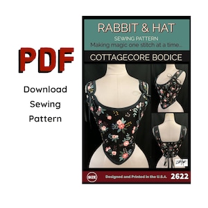Peut inclure: Patron de couture PDF pour un corsage cottagecore à imprimé floral. Le patron comprend des instructions pour réaliser un lapin et un chapeau assortis. Le patron est conçu et imprimé aux États-Unis et est disponible en taille 2622.