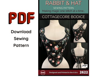 PDF 1X COTTAGECORE Bodice with Vanity Panel And Shoulder Straps 2622 New Rabbit and Hat Sewing Pattern Step by Step Photo Instructions