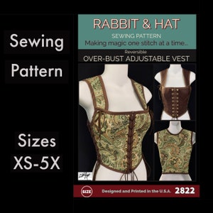 Reversible Over Bust Vest and Adjustable Shoulder Straps 2822 New Rabbit and Hat Sewing Pattern Medieval Garb