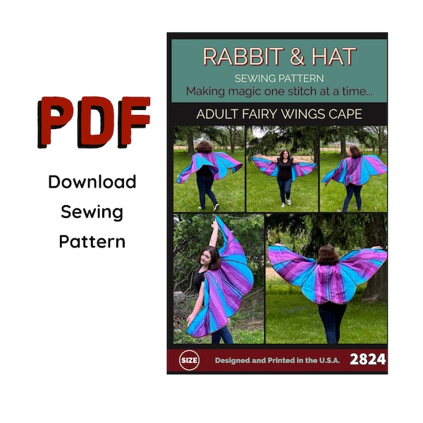 PDF ADULT Fairy Wings Cape 2824 New Rabbit and Hat Sewing Pattern Renaissance Faire Costume Cosplay Festival Faerie Butterfly Cottagecore