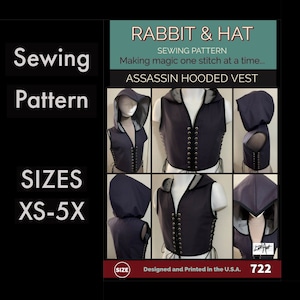 MENS Adjustable Pointed Hoodie Hooded Vest 722 New Rabbit and Hat Sewing Pattern - Choose Size XS S M L XL 2X 3X 4X 5X