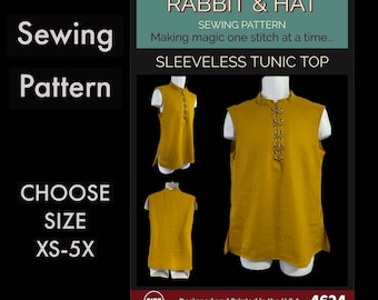 Mens Sleeveless Tunic Top Shirt 4624 New Rabbit and Hat Sewing Pattern Shirt Pirate Renaissance Medieval Festival Summer Garb Larp