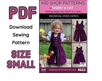 Size SMALL 4T - PDF Toddler Child Girls Kids Medieval Over Gown 4621 New Rabbit and Hat Sewing Pattern  Step by Step Photo Instructions