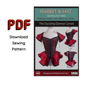 PDF Size 3X Women's The Dazzling Damsel Corset 1926 New Rabbit & Hat Sewing Pattern Renaissance Pirate Bodice Vest Medieval Garb Fantasy