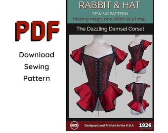 PDF Size 5X Women's The Dazzling Damsel Corset 1926 New Rabbit & Hat Sewing Pattern Renaissance Pirate Bodice Vest Medieval Garb Fantasy