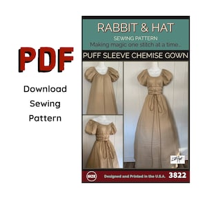 PDF Size 4X Puff Sleeve Fantasy Chemise Gown 3822 Rabbit and Hat Sewing Pattern Renaissance Medieval Dress