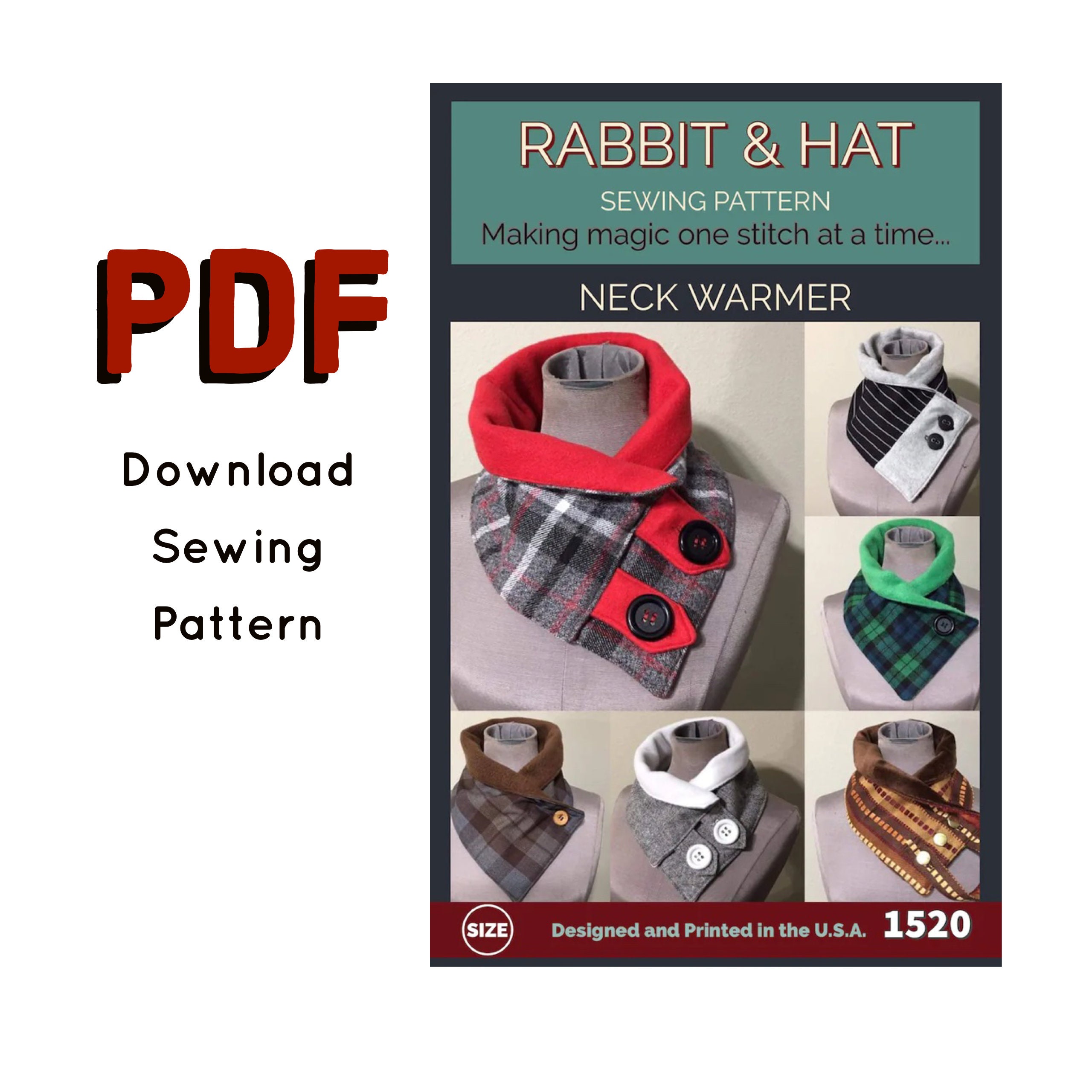 PDF Neck Warmer Scarf With Tab Options 1520 New Rabbit and Hat Sewing Pattern Renaissance Medieval Winter Collar Costume Gift Winter Lined