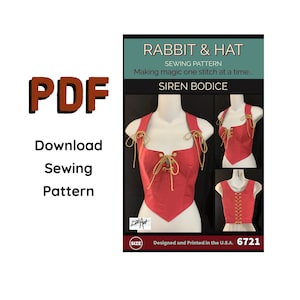 PDF XL Medieval Siren Bodice with Adjustable Strap 6721 New Rabbit & Hat Sewing Pattern Detailed Instructions Photo Step by Step