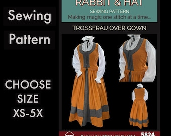 TROSSFRAU Over Gown 5824 New Rabbit and Hat Sewing Pattern Medieval Renaissance Bodice Dress Regency Court Maiden Kampfrau German